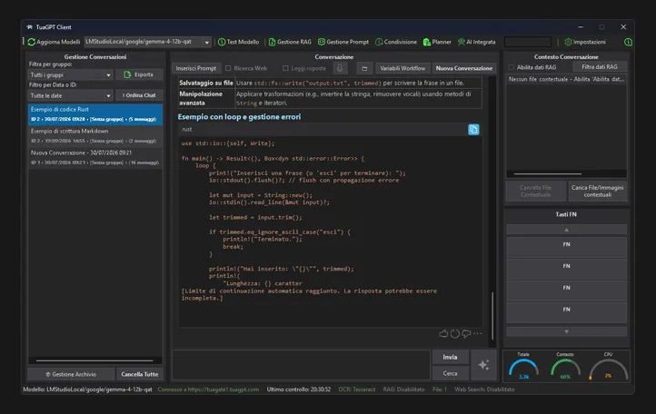 TuaGPT — interfaccia desktop Windows per chat e RAG locale